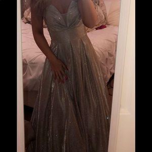 Betsy & Adam Silver Prom Dress